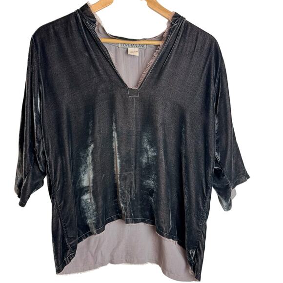 Love Tanjane Velvet Raw Hem Top M Gray Brown Slouchy Boho Handmade Ojai Ca - Picture 9 of 16